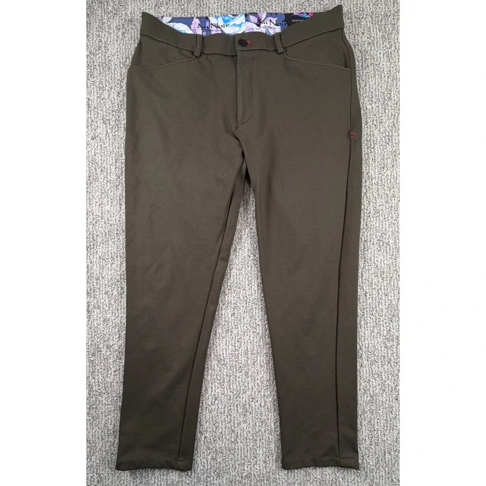 Au Noir Sophisticated Infinity Pants Mens 34 Olive Green Stretch Chino Slim‎
